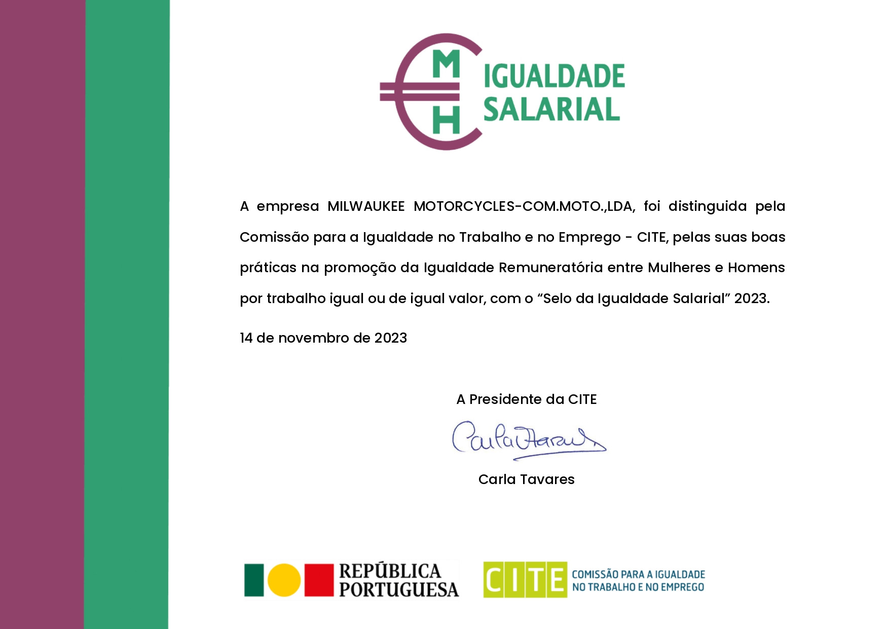 Fomos distinguidos pelo "Selo da Igualdade Salarial” 2023